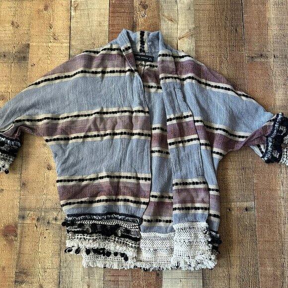 Bohemian Fringe Cardigan By Zara Woman Made In India Short Sleeve Small Multicol - Picture 7 of 7
